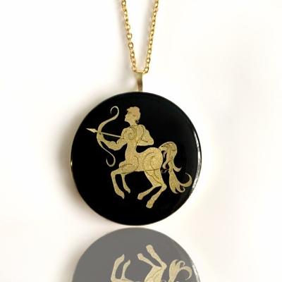 China European 24k Gold Zodiac Necklace Sagittarius for sale