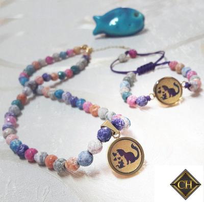 China Gold Kid's Bracelet and Necklace Popular Cool Cat and Mouse for sale