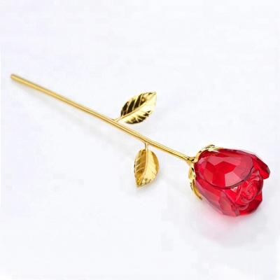 China Crystal Rose With Gold Metal Beautiful Top Grade K9 Crystal Rose Valentine's Gift for sale