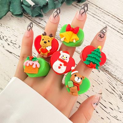 China KISSWIFE Fashionable Acrylic Plastic Cartoon Cute Ring Red Snowman Reindeer Snowflake Finger Rings Christmas Tree Jewelry Decoration for sale