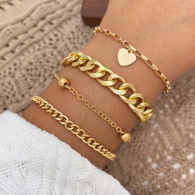 China KISSWIFE Bracelets Fashion Women Heart TRENDARY Jewelry Gold Pearl Cuban Pendant 4 Layers Chain Bracelet for sale