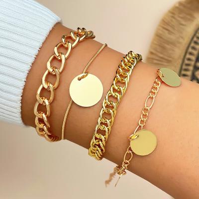 China KISSWIFE Jewelry Circle Chunky Disc Layered Cuban Gold Cheapest Cheap Chain & Link Bracelets For Women for sale