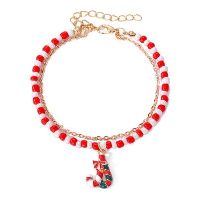 China Christmas Red and White Clay Bead Bracelets Jewelry Gift by KISSWIFE Gold Chain TRENDY Snowman Double Layer Charm for sale