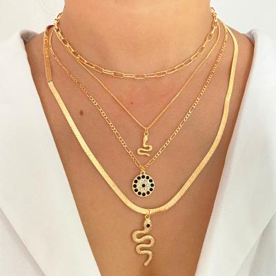 China KISSWIFE FASHION Women Fashion Multilayer Choker 4 Layers Gold Cuban Snake Chain Pendant Necklace for sale