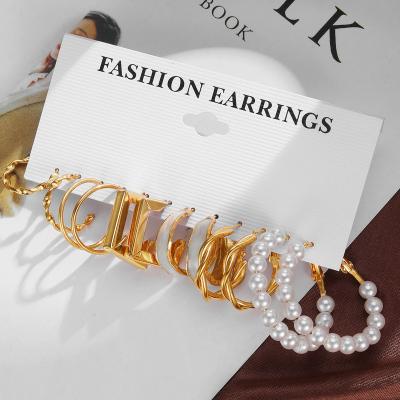 China High Quality KISSWIFE Metal Earring Set Pearl Bead Geometry Women Circle Dangle Earrings Gold Shape Zinc Alloy Drop Earrings for sale