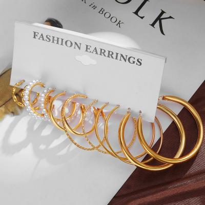 China High Quality KISSWIFE Fashion Earring Set Pearl High Polished Gold Metal Dangle Women Twisted Circle Earrings for sale