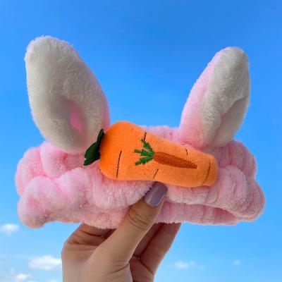 China Soft Fluffy Wash Velvet Easter Bunny Ear Headband Hair Decoration KISSWIFE Cute Carrot Face Makeup Headbands for sale