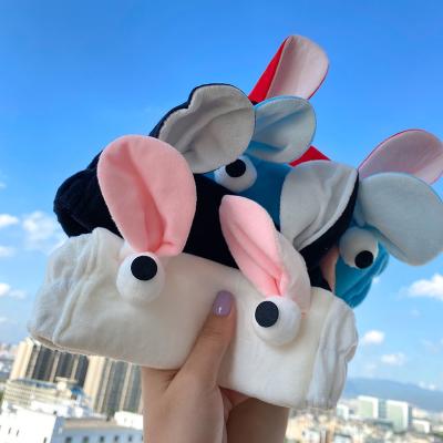 China Hair Decoration KISSWIFE Cute Big Eye Face Makeup Soft Fluffy Bunny Ear Headbands Velvet Easter Wash Headband for sale