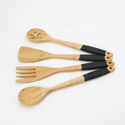 China Viable set of kitchen cookware sets - 6 piece spoons and bamboo spatulas and 1 rack - bamboo kitchenware for sale