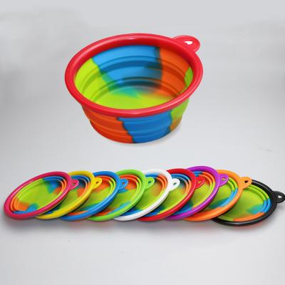 China Chromatic Chromatic Eco-Friendly Sustainable Pet Bowl Collapsible Portable Collapsible Silicone Travel Dog Bowl for sale