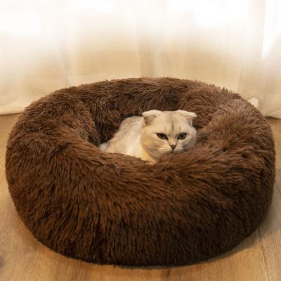 China Wholesale Luxury Breathable Comfortable Ultra Soft Warm Round Long Plush Dog Cat Bed for sale