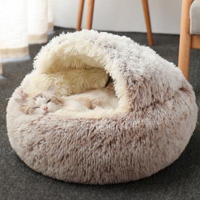 China Breathable New Design Plush Dog Bed Luxury Plush Warm Round Half Pack Cat Nest Deep Sleep Cat Mat Pet Bed for sale