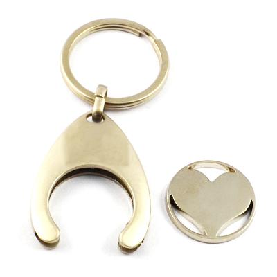 China Supermarket Trolley Coin Metal Custom Design Token Keychains Logo Heart Shape Shopping Cart Key Chain Canadian Token Holder for sale