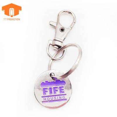 China Customized Eco-Friendly Metal Logo Keychain Supermarket Iron Custom Metal Trolley Key Chain Coin for sale