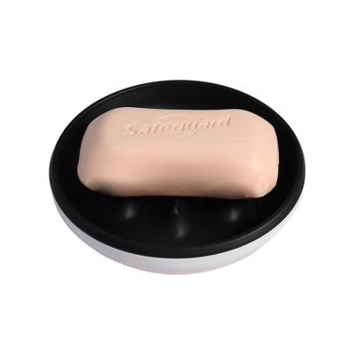 China Stocked Travel Round Soap Box Plastic Soap Dish With Drain Tray for sale