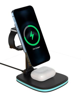 China Magnetic Wireless Charger Stand for iPhone Fast Qi Magnetic wirless Charger Enabled 3 in 1 Foldable Station for iPhone 12 AirPods iWatch for sale