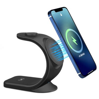 China WELUV Magnetic Phone Holder 3 in 1 Magnetic Wireless Charging Stand 15W Wireless Charger for iPhone 13/12 /Smart Watch for sale