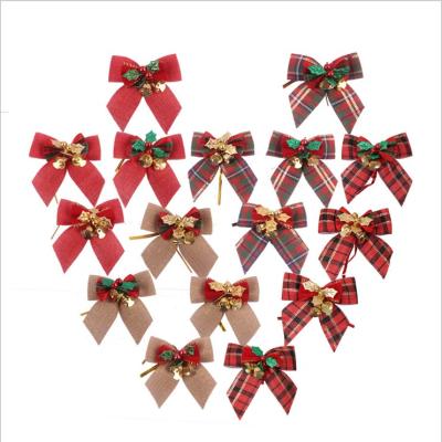 China Christmas and Wedding Decoration Grid Bowknot with Bell Christmas Tree Ornaments New Year Decor Christmas Bows Hanging Decorations for sale