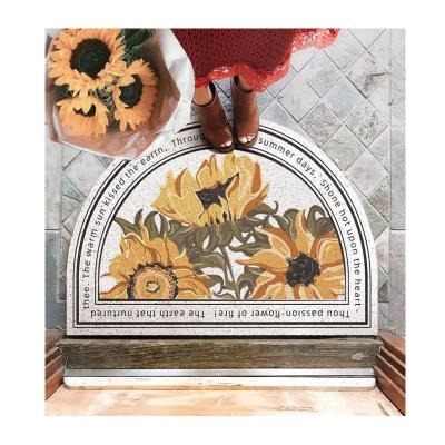 China Cartoon Oil Painting Style Rugs And Blankets Living Room Flower PVC Carpet 3D Design Wear-proof Coconut Fiber Mat for sale