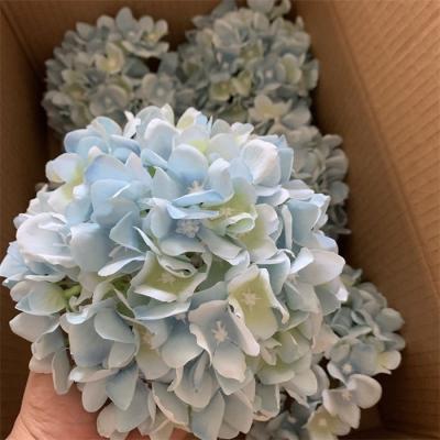 China Customized Large Size Silk Hydrangea Fake Flower Head Artificial Flowers Silk Blue Color L-117 For Flower Wall for sale