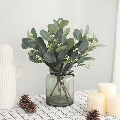 China Silk Faux Eucalyptus Leaves Eucalyptus L-024 Stems Fake Greenery Leaf Faux Silver Dollar Branches Artificial Eucalyptus Leaves for sale