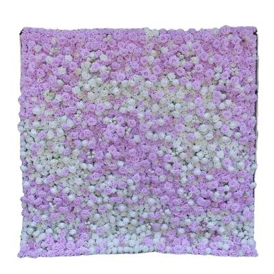 China L-099 Silk Flowers Customized Purple Rose Flower Row Cloth Fabric Bottom Panel Backdrop Artificial Silk Flower Wall Wedding Decor for sale