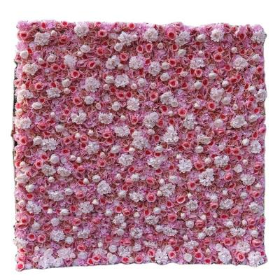 China Gorgeous Silk Fabric Rose Flowers Row Pink Customize Flowers L-100 Wedding Artificial Silk Flower Wall Panel Backdrop for sale