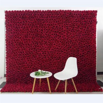 China L-026 Customized Red Silk Rose Flower Wall Backdrop Panel Artificial Wedding Decorative Flowers from Rose Flower Wall for sale