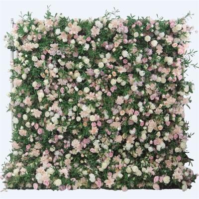 China Greenery Flower Wall L-030 Wedding Wall Panel Fabric 3D Silk Fabric Flowers Artificial Silk Rose Hydrangea Greenery Flower Wall for sale