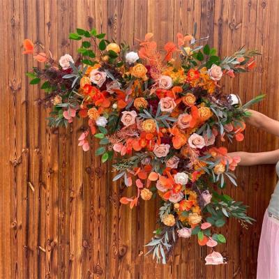 China Wedding Silk Backdrop L-037 Flower Arch Triangle Flower Runner Table Decorative Artificial Flower Row for sale