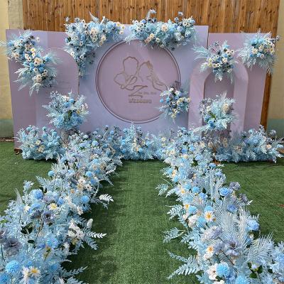 China Blue Wedding Backdrop Super Star Silk Flower Table Runner L-040 Artificial Silk Materials Table Flower Table Flower Runner for sale