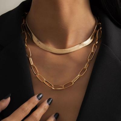 China Hiphop Metal Snake Trendy Personalized Hollow Bone Layered Chain Necklace for sale