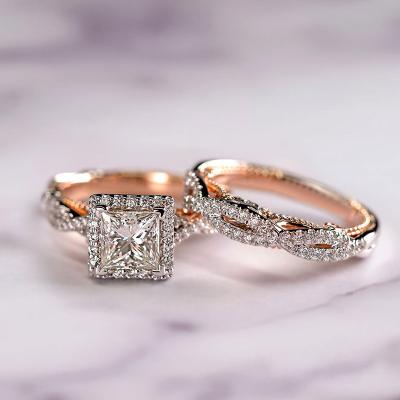 China Romantic Rose Gold Color Ladies Diamond Engagement Wedding Cubic Zirconia Ring for sale