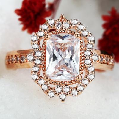 China New Romantic Rose Gold Plated Zircon and Square Diamond Princess Wedding Engagement Ring for Women for sale