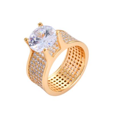 China Hiphop Fashion European and American Men's Hip-Hop Ring 18k Gold Plated Micro-inlaid Zircon Rings for Men for sale