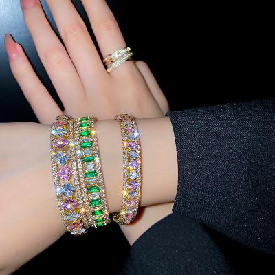 China FASHIONABLE Fashion Exaggerated Personality Full Diamond Spring New Square Color Zircon Girls Charm Bracelet for sale