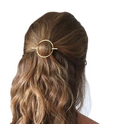 China Vintage Hair Clips INS Retro Metal Hairpin Simple Geometric Gold Round Hair Slide for sale