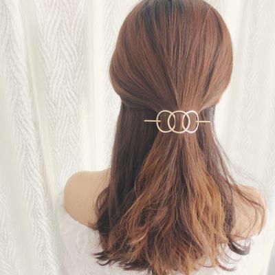 China Simple retro style Japan and Korean CIA metal geometric love round hairpin gold hair slide for sale