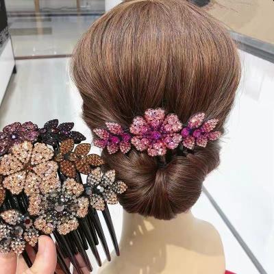 China Japan and Korean new style hair accessories Diamond-studded flower hair comb insert comb jewelry hair clips for girls for sale