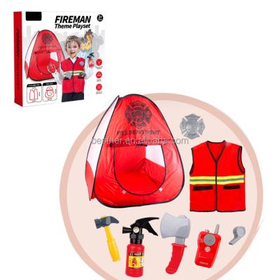 China Eco-Friendly Kids Learning Riomst 2021 New House Toy With Tent Extinguisher AX Plastic Intercom Toy Gift Ready To Board Firefighter Theme Playset for sale