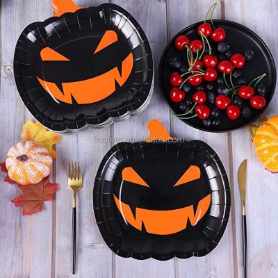 China Traditional Riomst 2021 New Customized Halloween Party Pumpkin Themed Plate&Cups Halloween CMYK Paper Party Supplies for sale