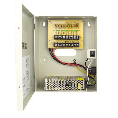 China PTC Fuse 9 Ports Monitoring Systems Power Distribution Box AC DC 12V 10A CCTV Power Supply Metal Box for sale