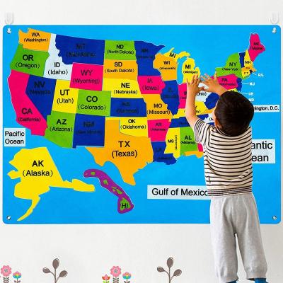 China Early Education USA Map Felt-Board Stories Set 54Pcs Preschool Laminated Maps Large USA Poster Write On Capital States for sale