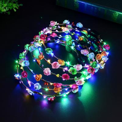 China Glowing Girls Women LED Flower Wreath Headband Halloween Garland Party Colorful Christmas Party Light Up Hair Garland Headband Garlands for sale