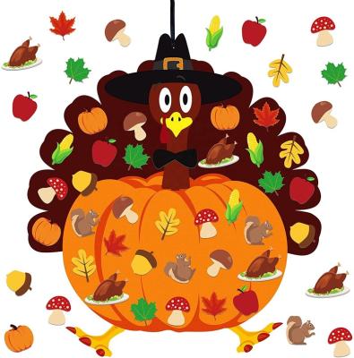 China Festival Decoration Fall Thanksgiving Felt Craft Kit - DIY Turkey Pumpkin Felt Set with 34 Pcs Detachable Fall Maple Leaves Squirrel Pine Cones for sale