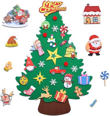 China Festival Decoration DIY Felt Christmas Tree 3.2FT With Detachable Ornaments 33Pcs Wall Hanging Christmas Decorations Felt Craft Kits For Kids for sale