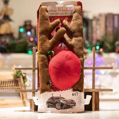 China 2022 New Car Decoration Design Christmas Car Decoration Reindeer Antlers Costume Kit With Red Nose for sale