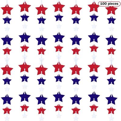 China Traditional 100 Pieces 4th of July Patriotic Stars Garland Stars Decorations Independence Day Felt Stars 4 Strandss Decoration SS for sale