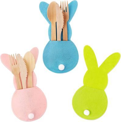 China Eco-Friendly Easter Table Decor, 6PCS Easter Bunny Felt Cutlery Holder Easter Decorations, Reusable Utensil Decor Easter Table Decorations for sale