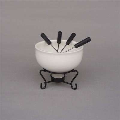 China Sustainable Round Ceramic Chocolate Fondue Set Cottage Cheese Fondue With Burner for sale